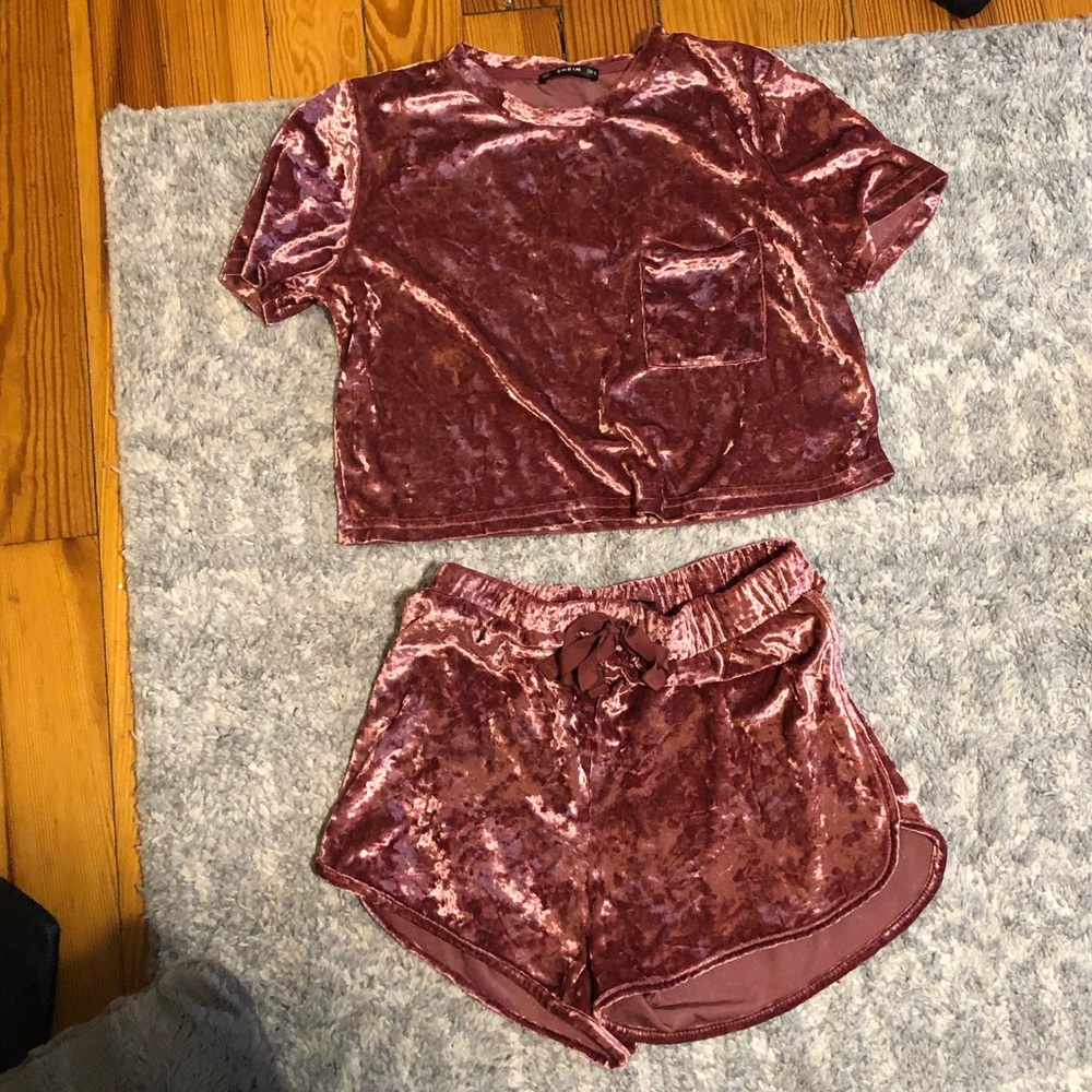 Pink velvet shein two piece pajama set